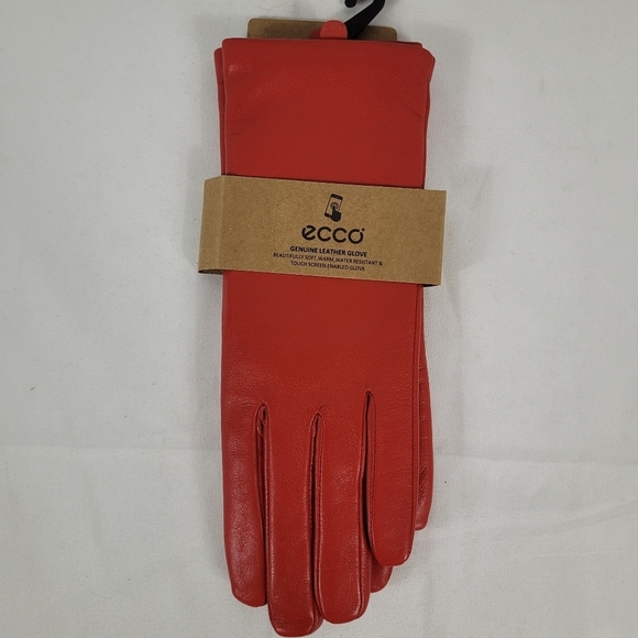 Ecco Unisex Plain Leather Gloves With Wool Lining And Elastic Wrist Sz Small NWT - Picture 1 of 5
